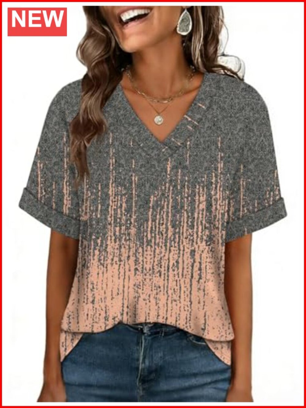 Womens Oversized V Neck T-Shirts Plus Size Summer Short Sleeve Blouses Dressy